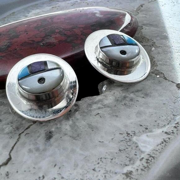 Starllie & Sheryl Edaakie Sterling Multistone Inlay Sunface Stud Earrings #2 - Picture 3 of 10